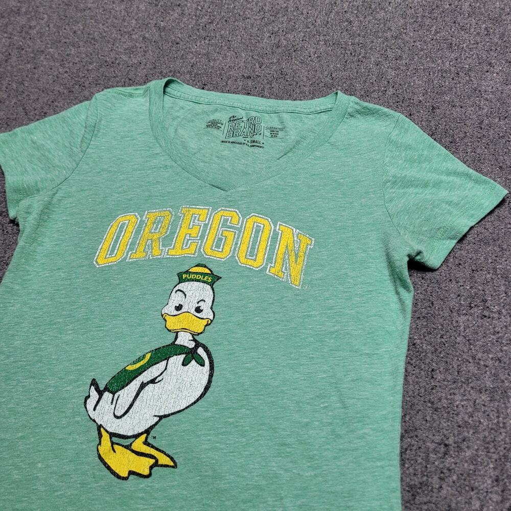 Oregon Ducks Shirt Womens Extra Small Heather Green Retro Brand Puddles Football
